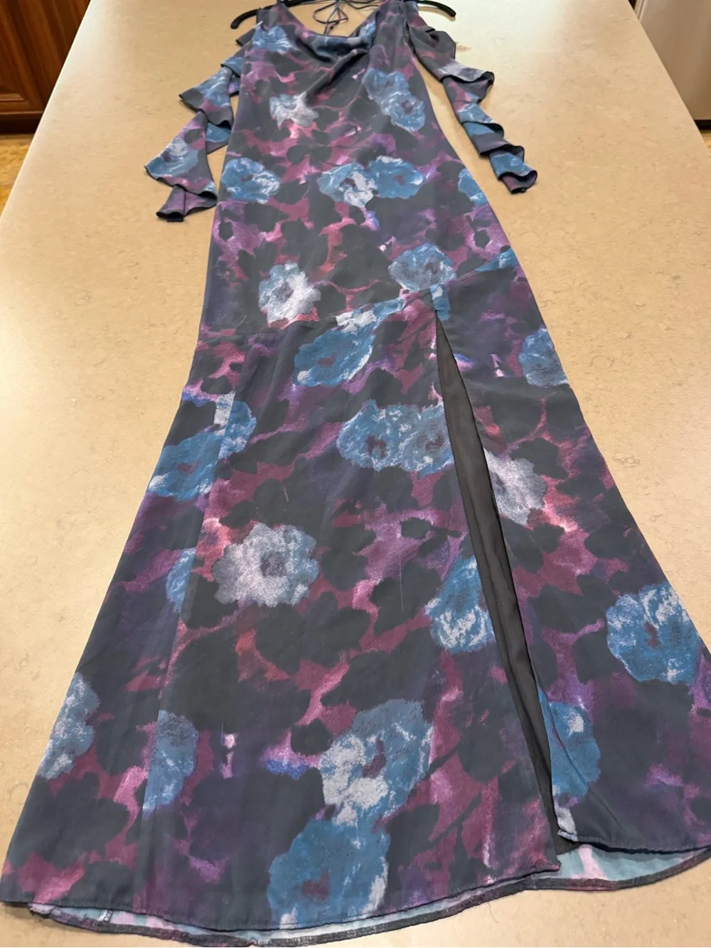 ROTATE Chiffon Maxi Ruffle Dress Sz: 4 - Picture 7 of 15